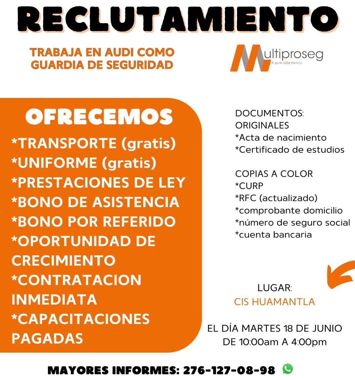 Coordinación de Desarrollo Económico de Huamantla invita a participar en vacante de guardia de seguridad